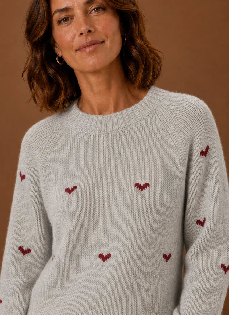 Women's Crew Neck Pullover - Heart Print Long Sleeve Sweater | Nero & Luya