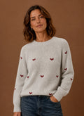 Women's Crew Neck Pullover - Heart Print Long Sleeve Sweater | Nero & Luya