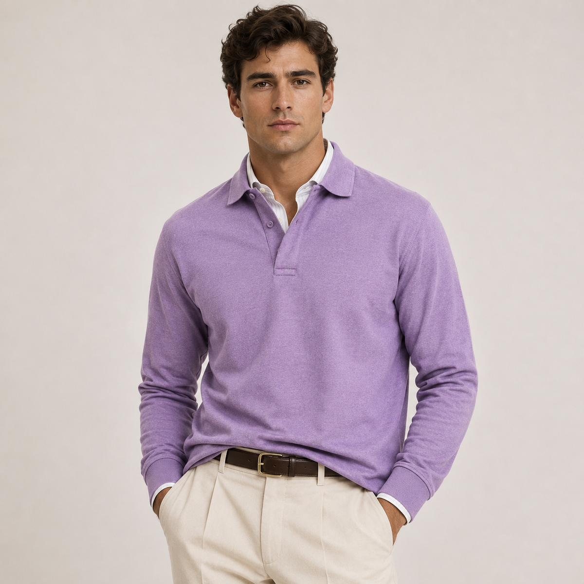 Polo Shirts Men Long Sleeve in Lilac