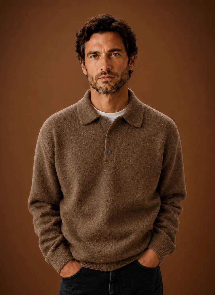 Men’s Long Sleeve Knit Polo Sweater | Nero & Luya
