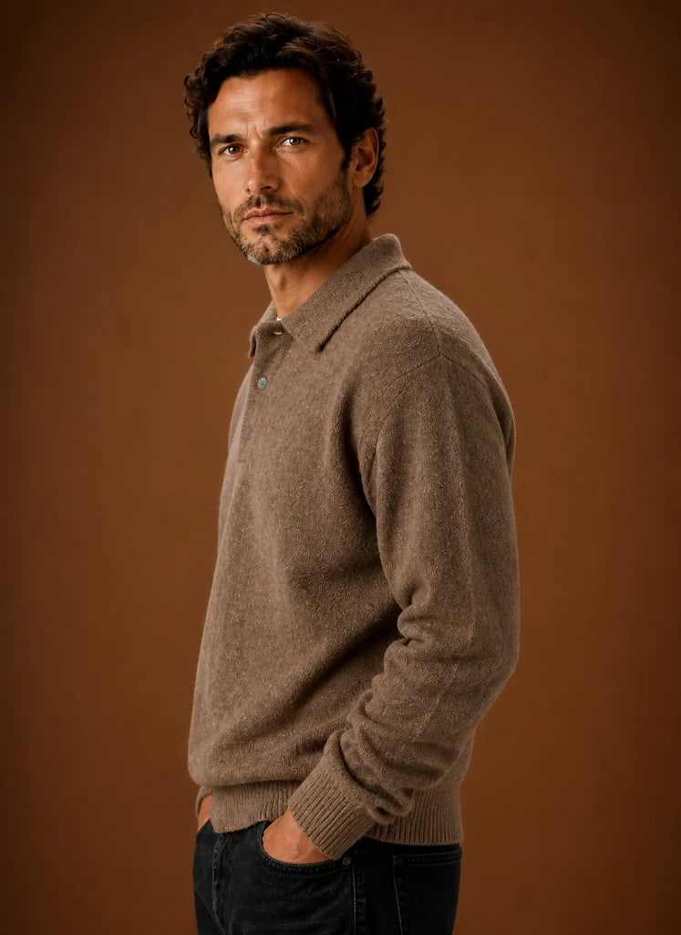Men’s Long Sleeve Knit Polo Sweater | Nero & Luya