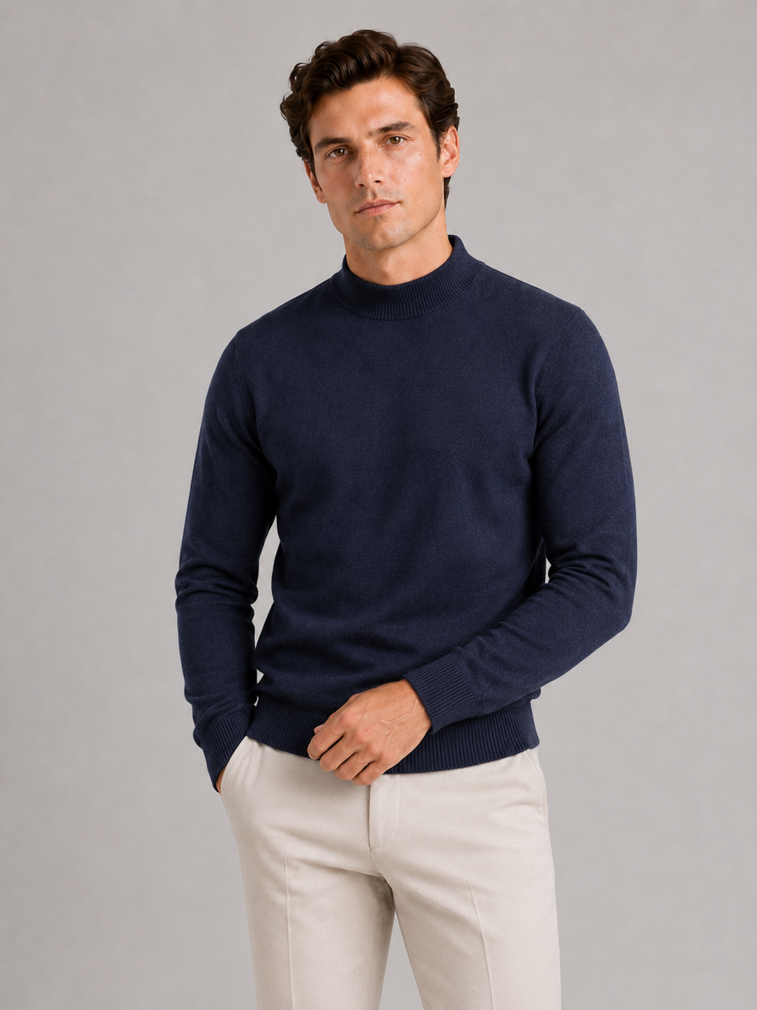 Mock Neck Pullover in Navy