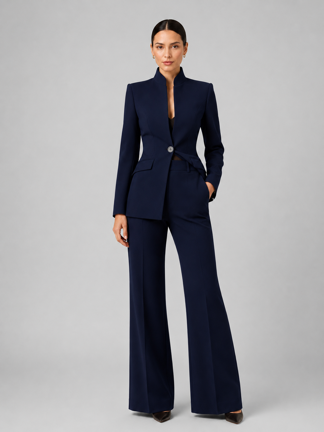 Women's Tailored Pantsuit – Blazer & Wide Leg Pants Two Piece Set | Nero & Luya