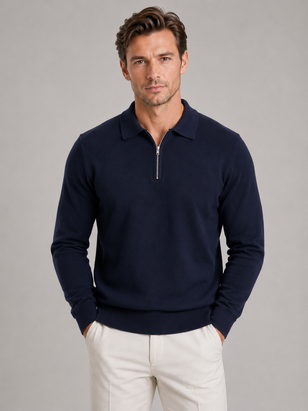 Polo Sweater in Navy
