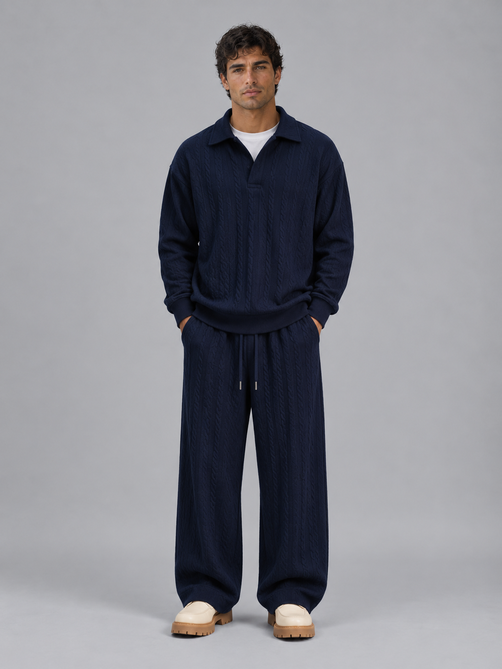 Two-Piece Knit Set in Navy