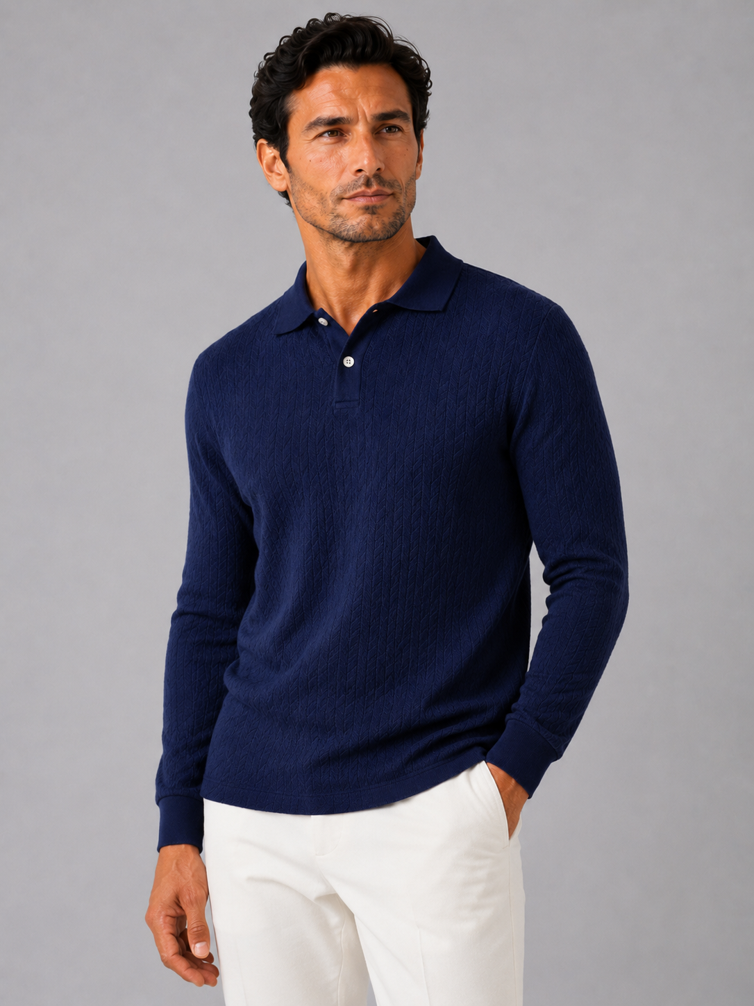 Men's Long Sleeve Polo Shirt – Smooth Knit Business Casual Polo | Nero & Luya