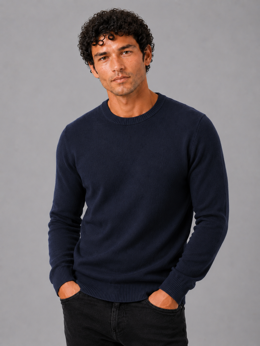 Men'S Wool Pullover in Navy