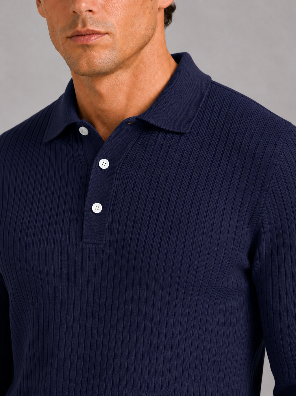 Men's Ribbed Long Sleeve Polo Shirt – Lightweight Knit Button Polo | Nero & Luya