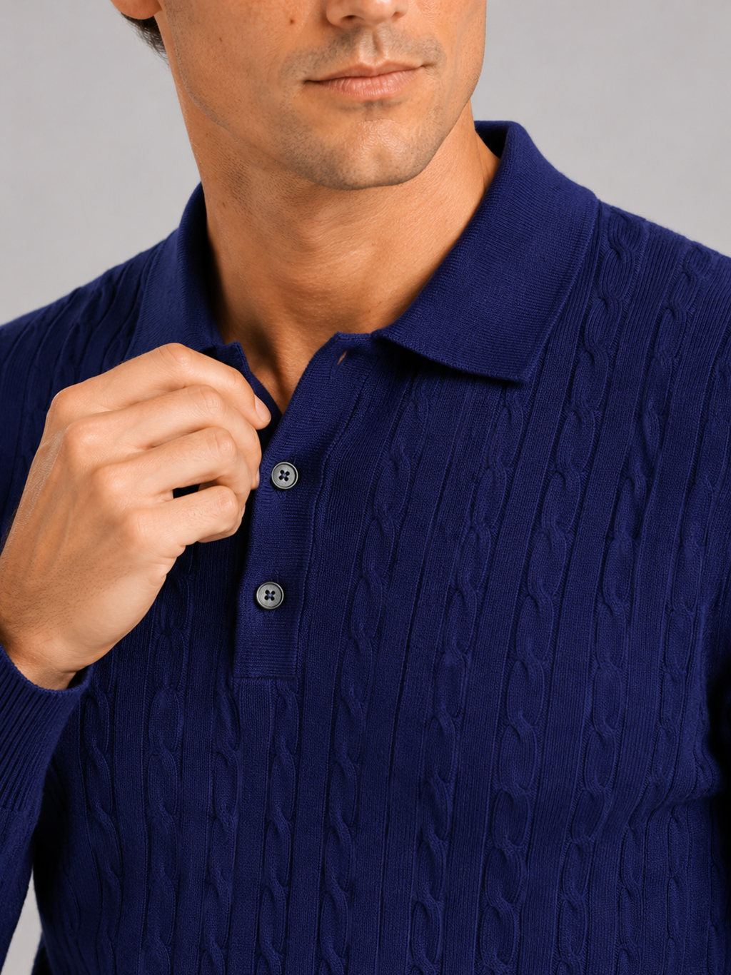 Men's Cable Knit Polo Sweater – Long Sleeve Collared Winter Knit | Nero & Luya