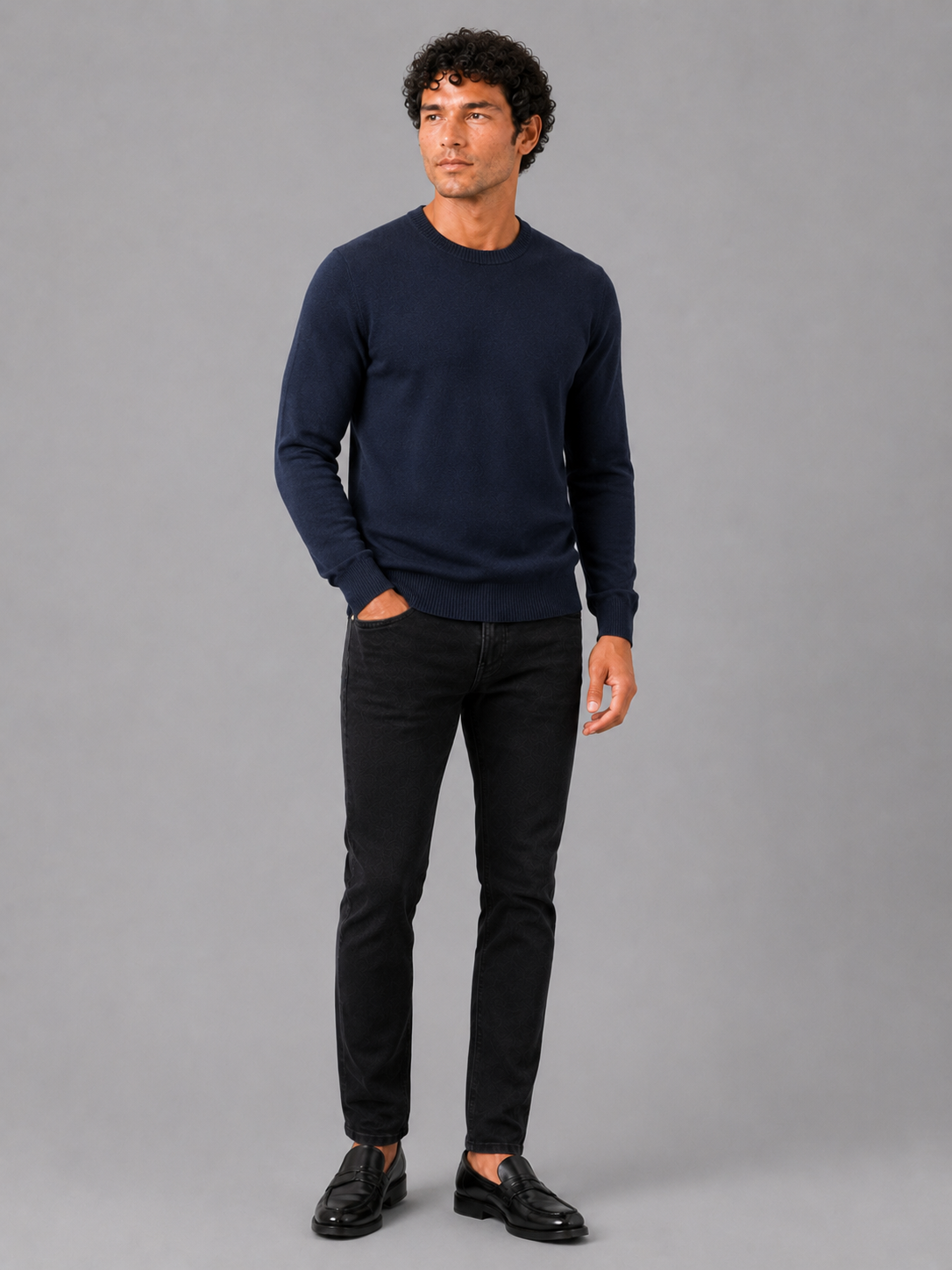 Men'S Wool Pullover in Navy