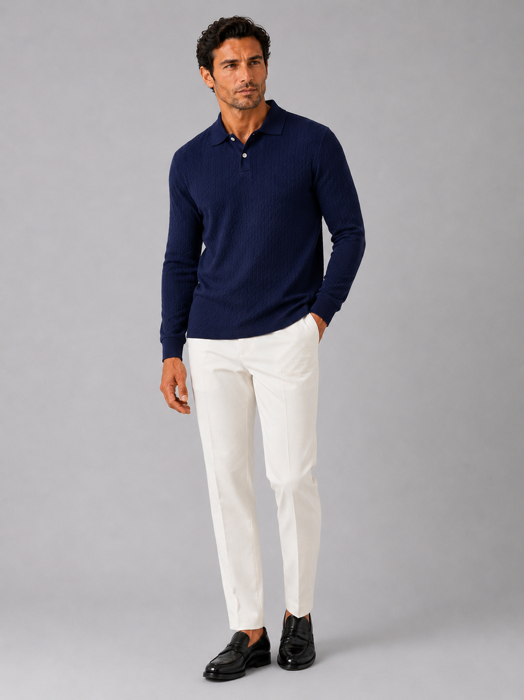 Men's Long Sleeve Polo Shirt – Smooth Knit Business Casual Polo | Nero & Luya