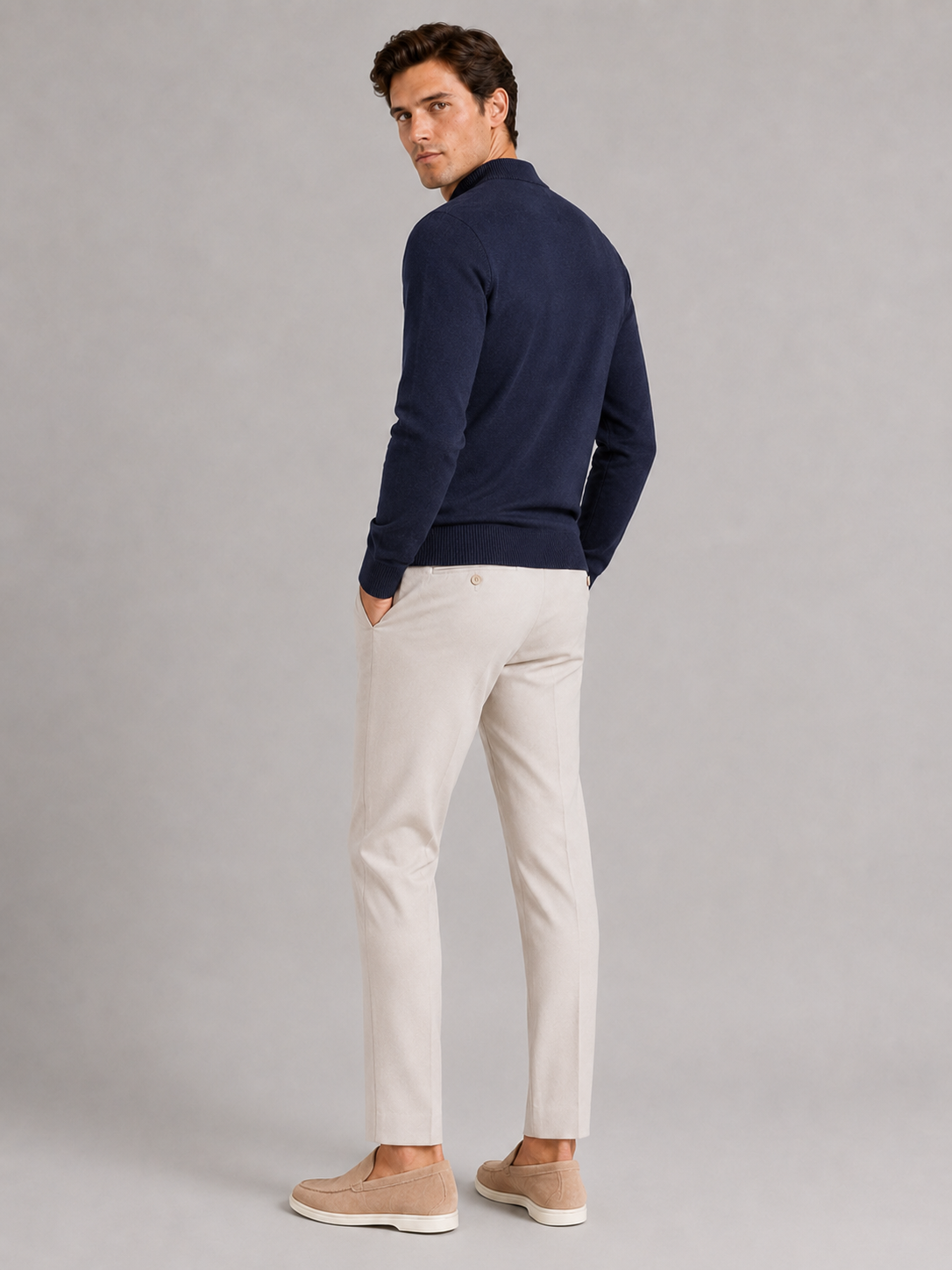 Mock Neck Pullover in Navy