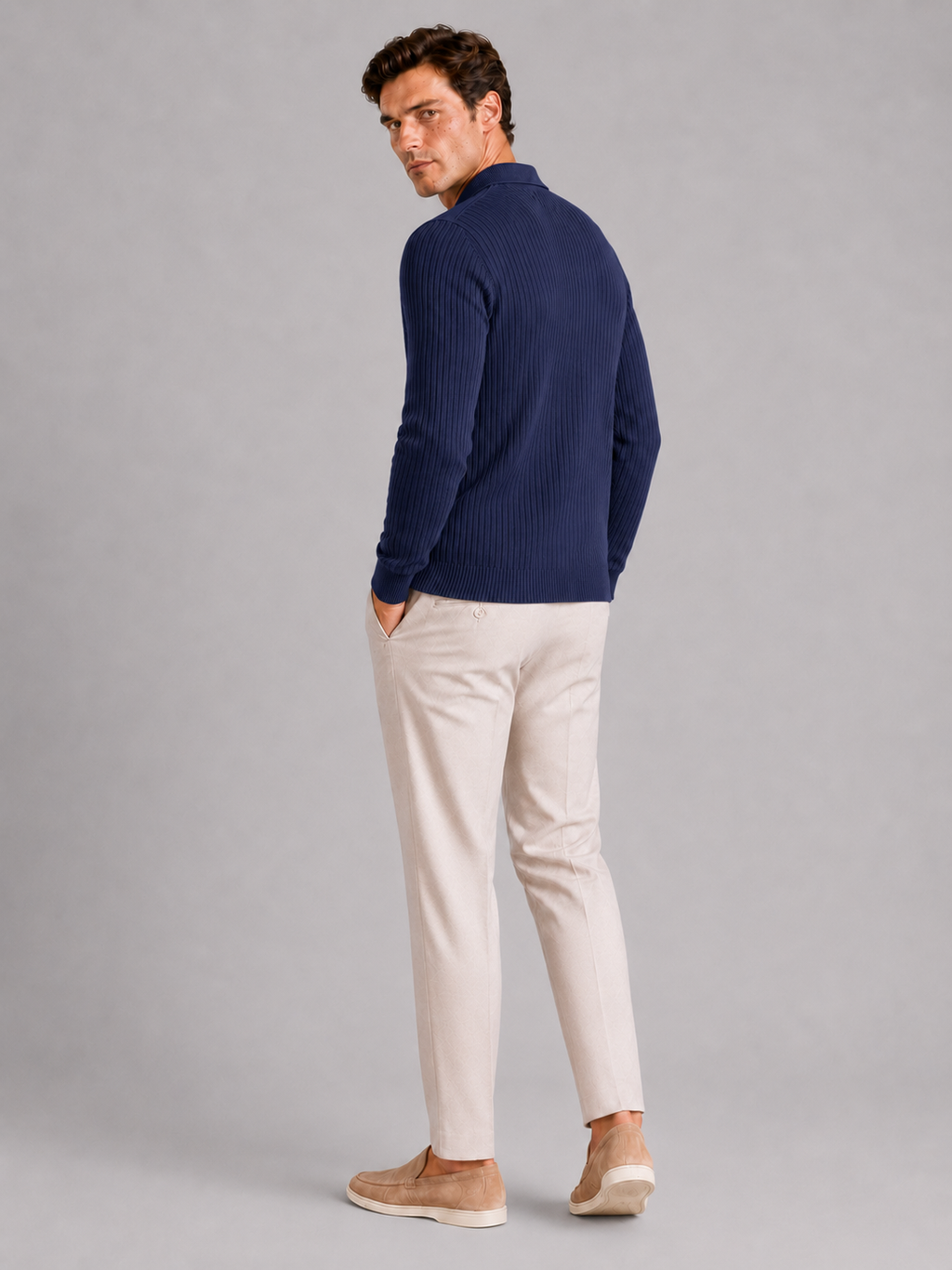 Men's Ribbed Long Sleeve Polo Shirt – Lightweight Knit Button Polo | Nero & Luya