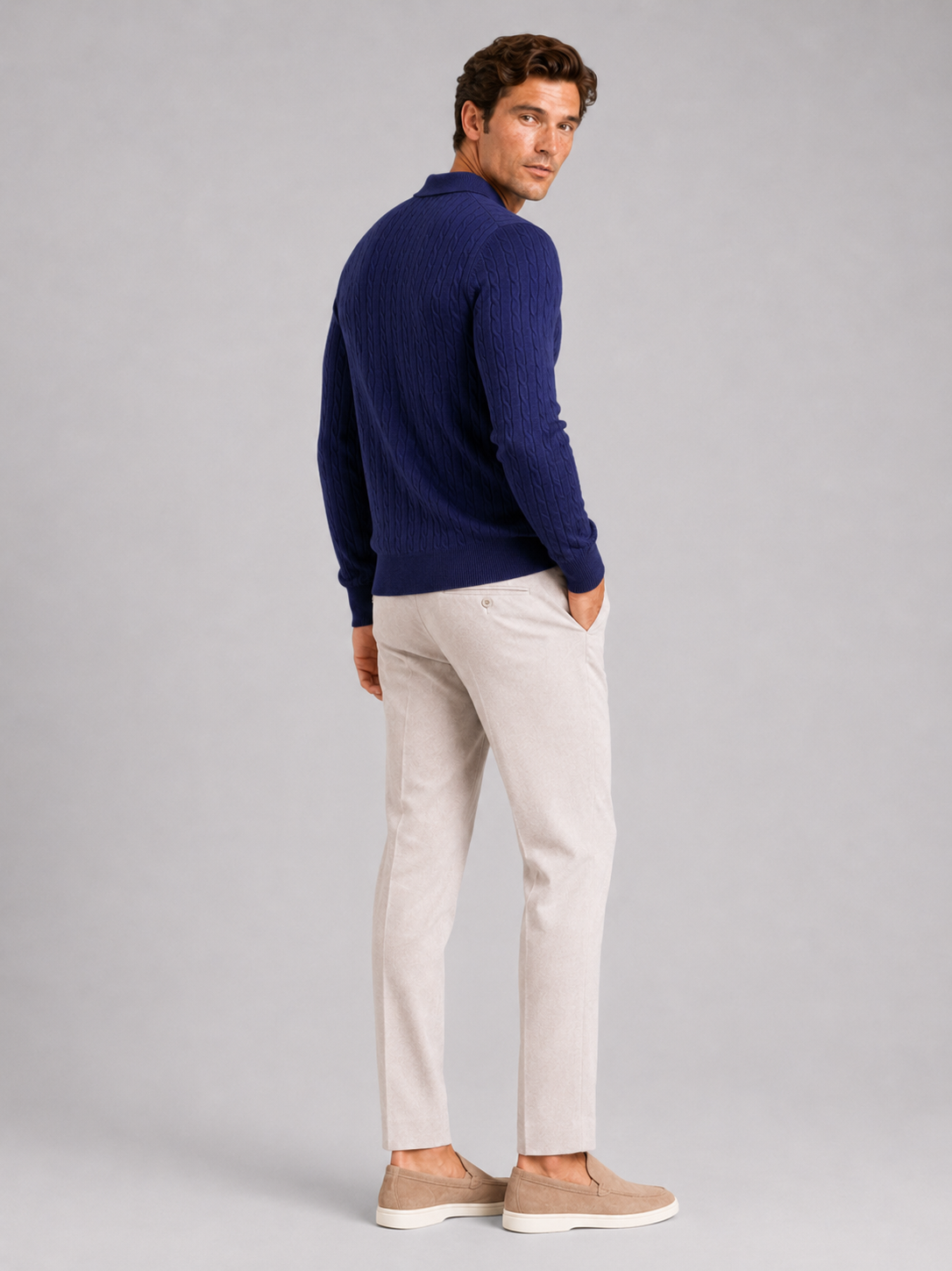 Men's Cable Knit Polo Sweater – Long Sleeve Collared Winter Knit | Nero & Luya