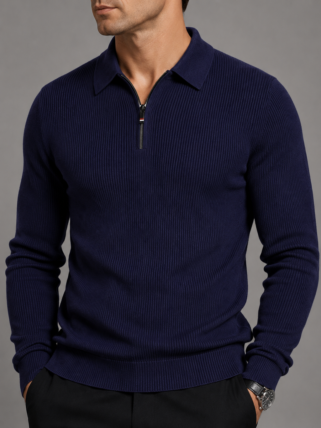 Men's Quarter Zip Long Sleeve Polo – Regular Fit Smooth Knit Top | Nero & Luya
