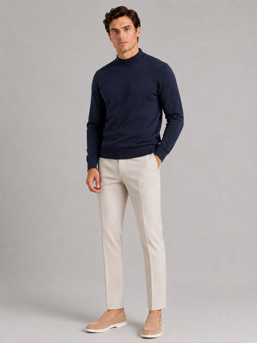 Mock Neck Pullover in Navy