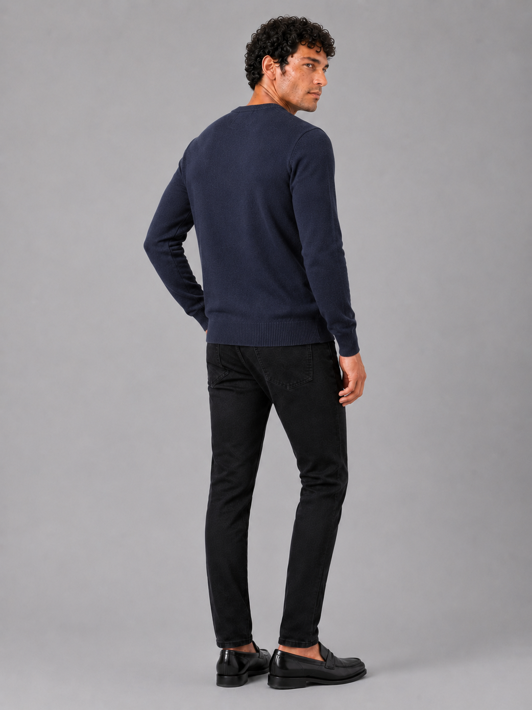 Men'S Wool Pullover in Navy