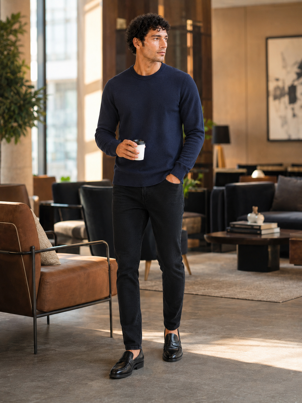 Men'S Wool Pullover in Navy