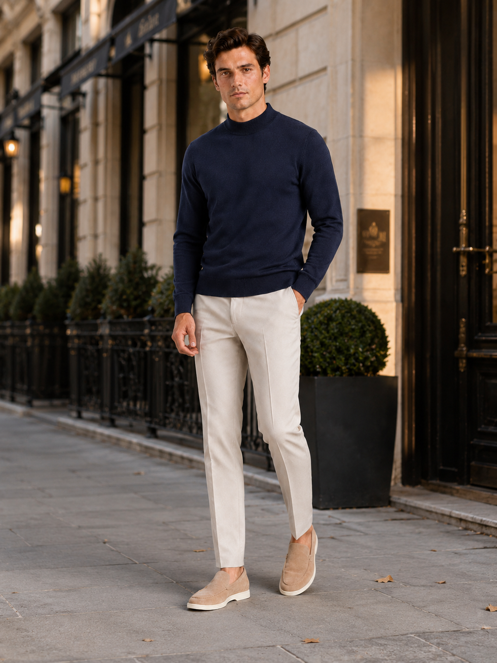 Mock Neck Pullover in Navy