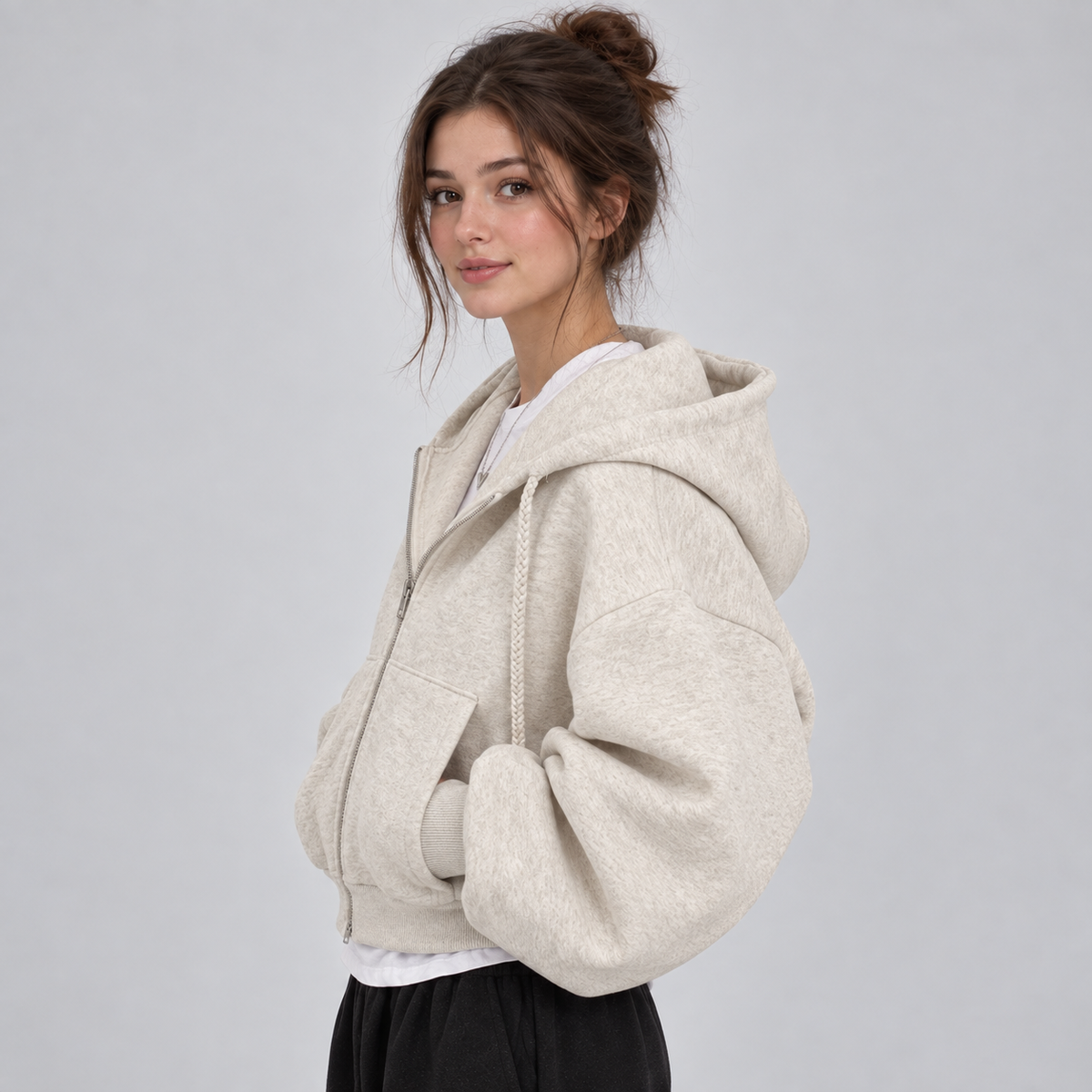 Hoodie in Flower Gray