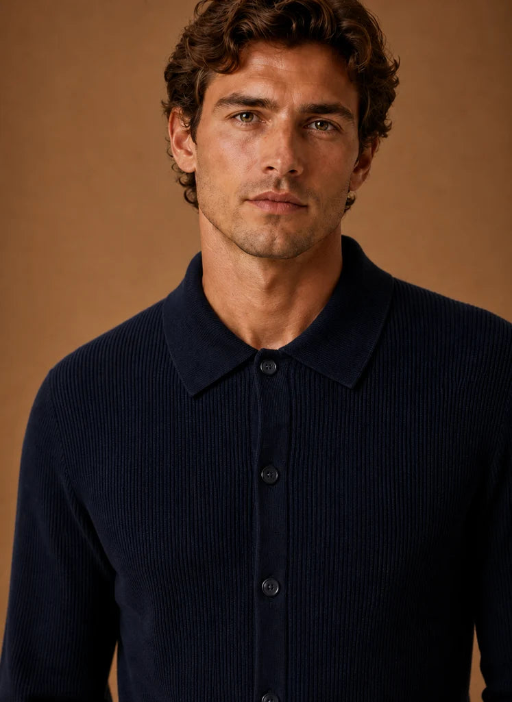 Men's Knit Cardigan - Button Front V-Neck Sweater Long Sleeve | Nero & Luya