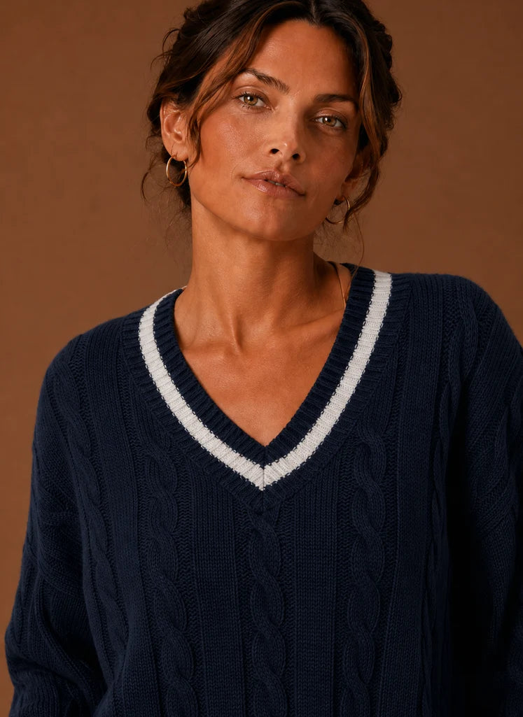 Women's Cable Knit Sweater - V-Neck Long Sleeve Pullover | Nero & Luya