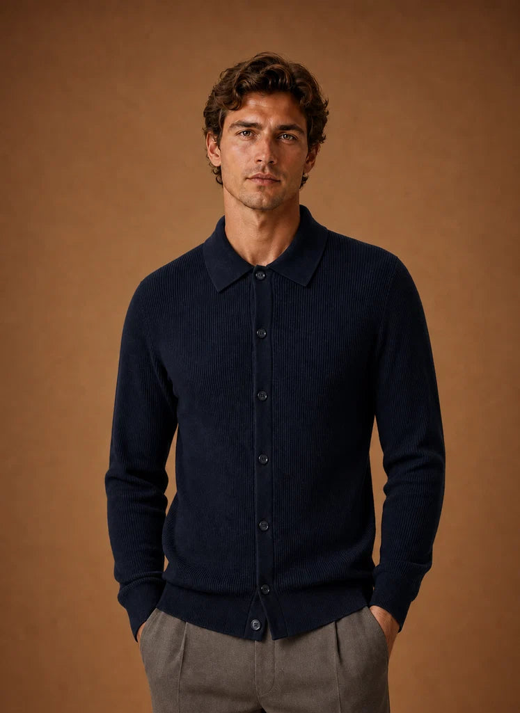 Men's Knit Cardigan - Button Front V-Neck Sweater Long Sleeve | Nero & Luya