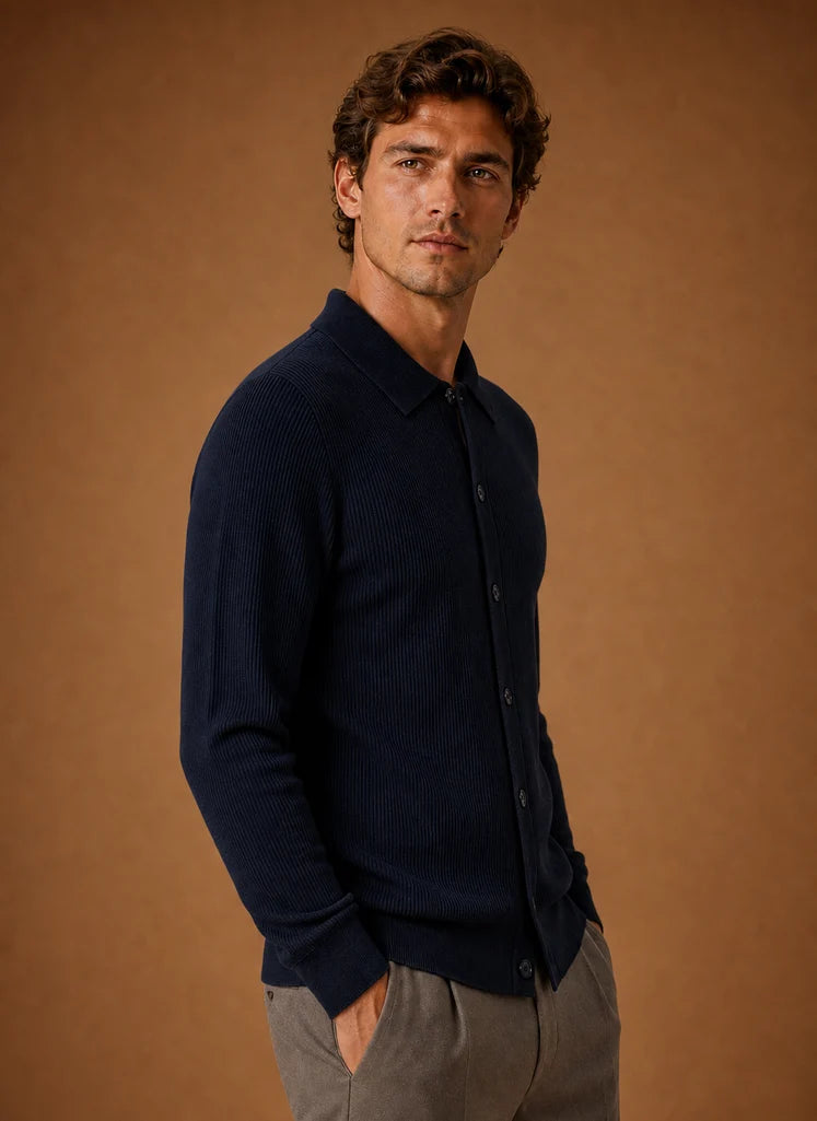 Men's Knit Cardigan - Button Front V-Neck Sweater Long Sleeve | Nero & Luya