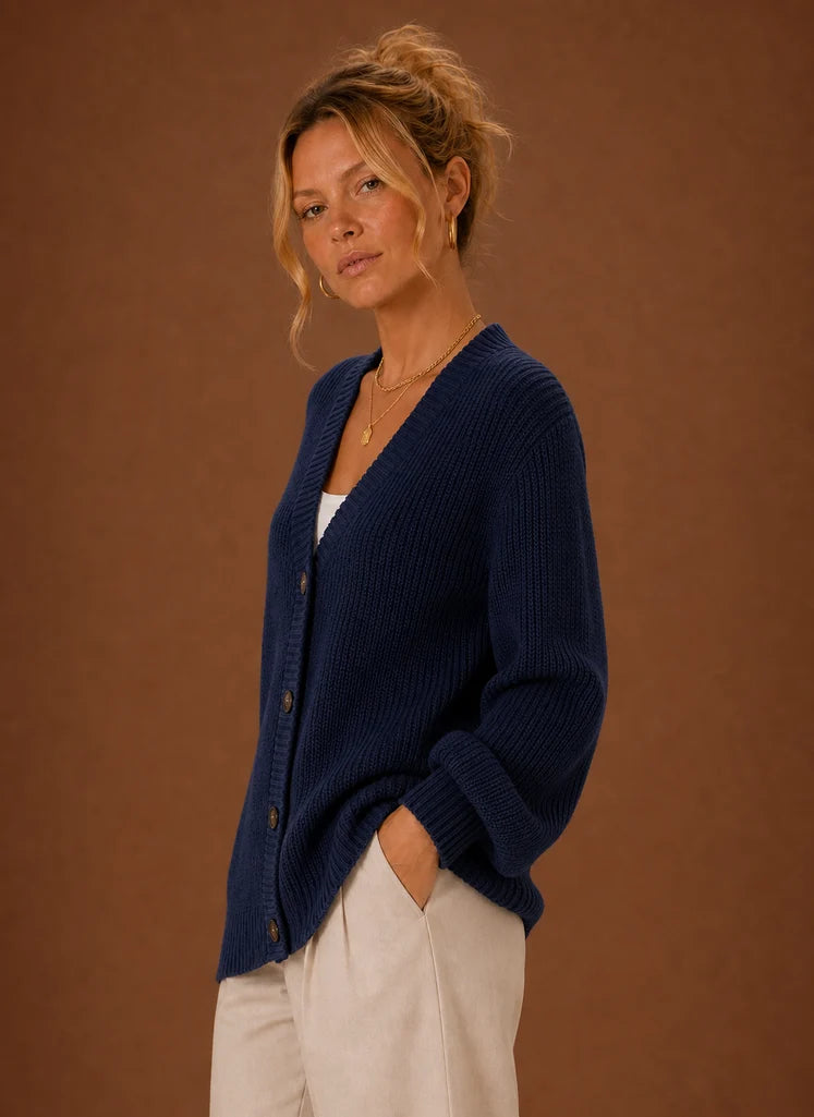 Women's V-Neck Knit Cardigan - Button Front Long Sleeve Sweater | Nero & Luya