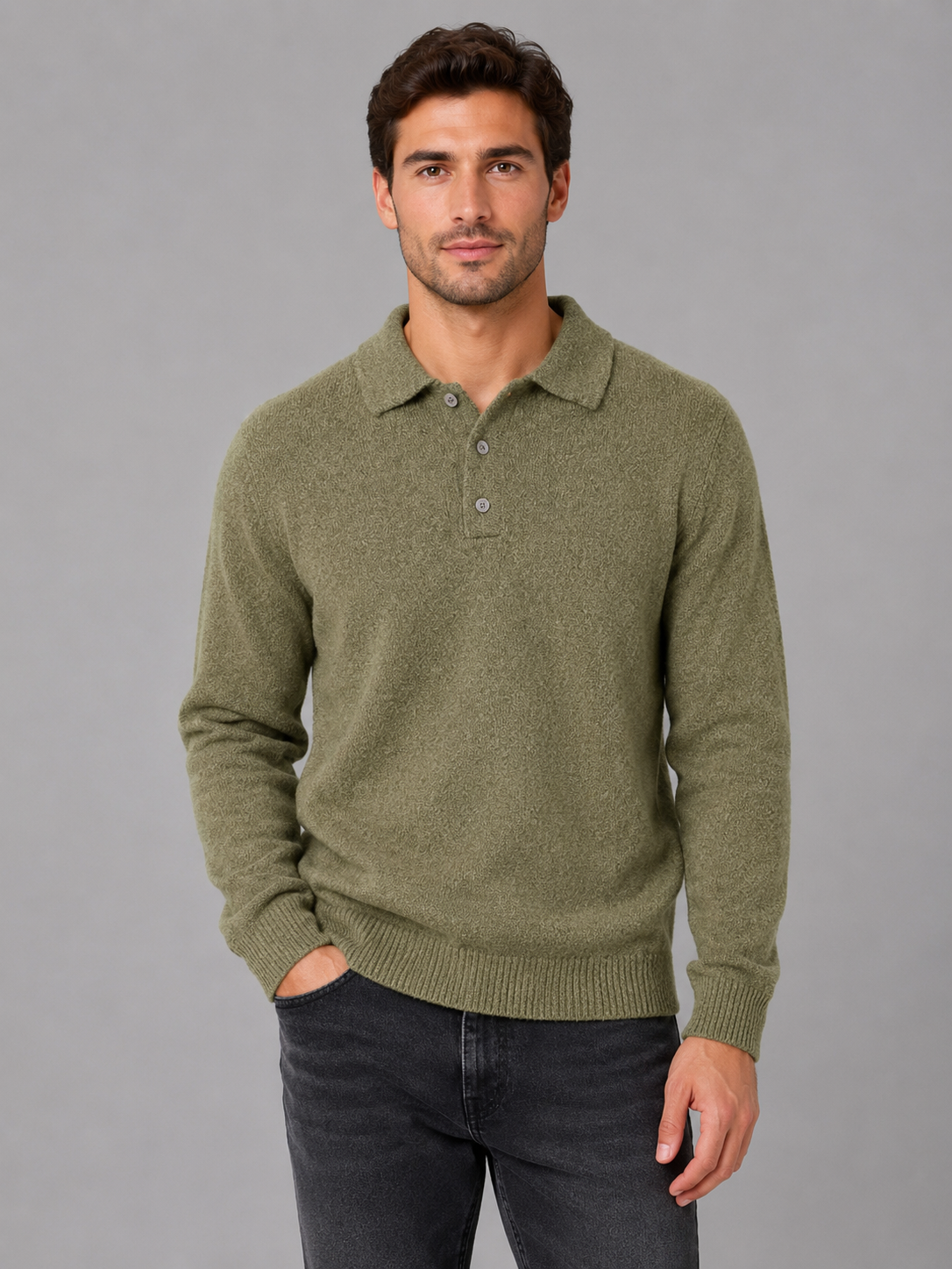 Polo Sweater in Olive Green