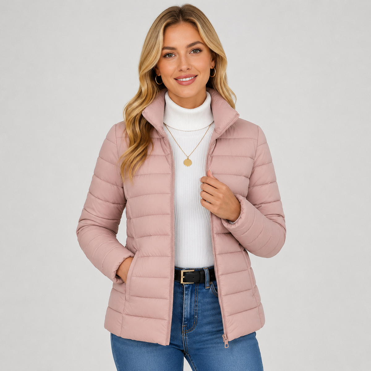 Puffer Jacket in Pale Pinkish Gray