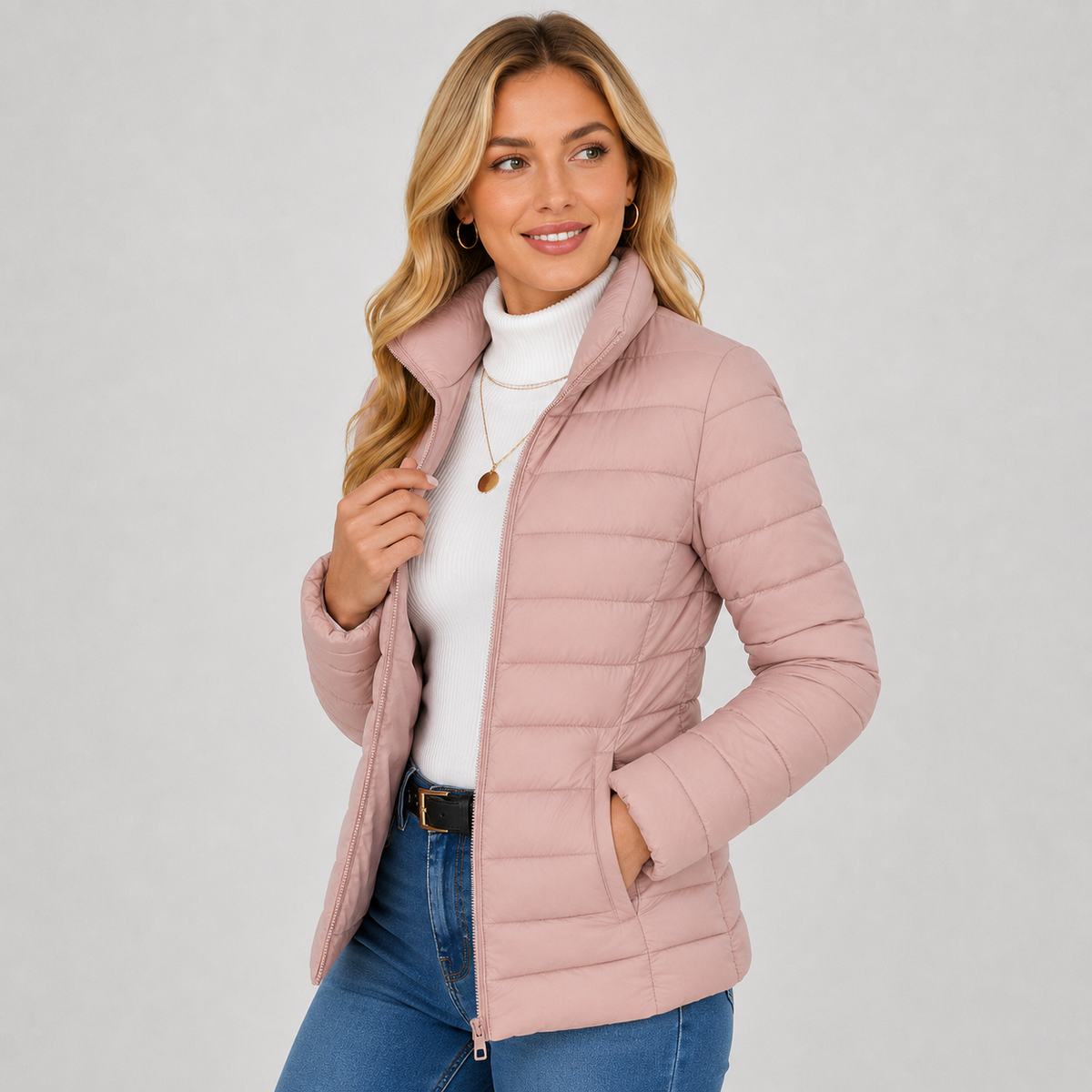 Puffer Jacket in Pale Pinkish Gray