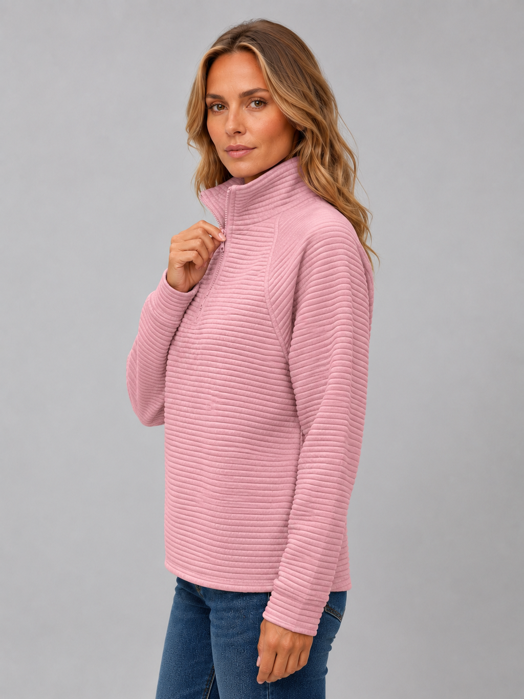 Half Zip Sweater in Pink