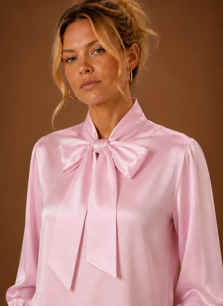 Women’s Satin Bow Blouse | Nero & Luya