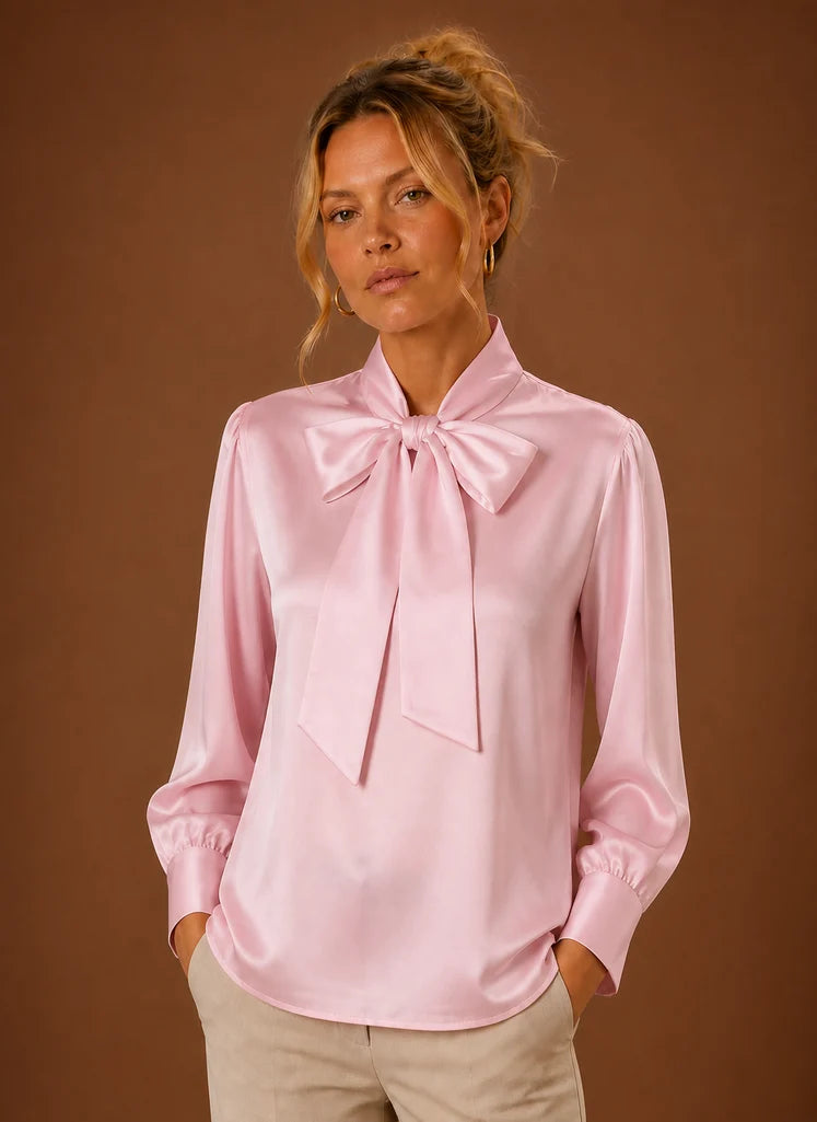 Women’s Satin Bow Blouse | Nero & Luya