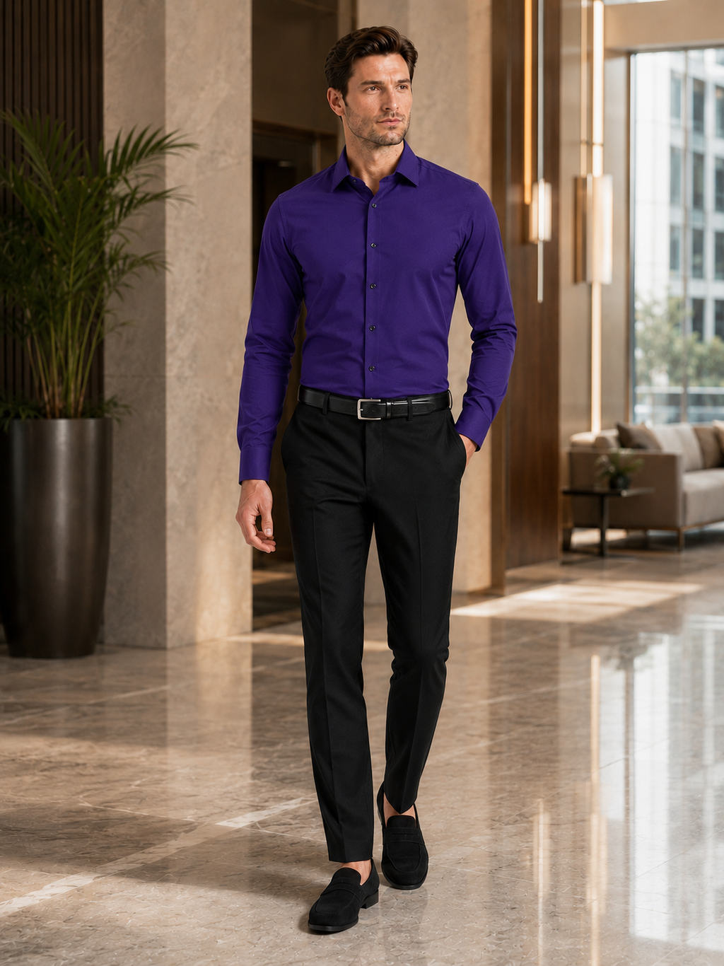 Business Casual Button Down Shirts in Purple