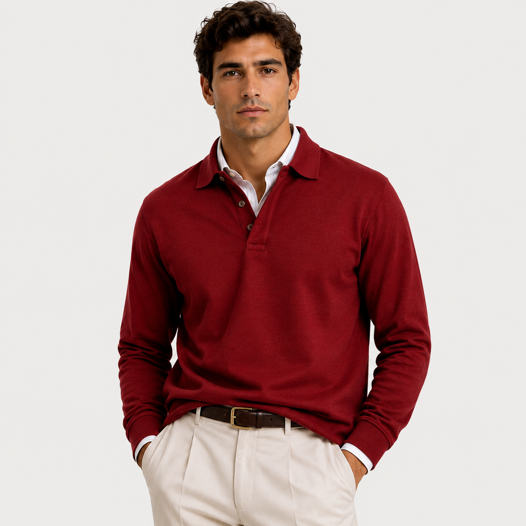 Polo Shirts Men Long Sleeve in Red