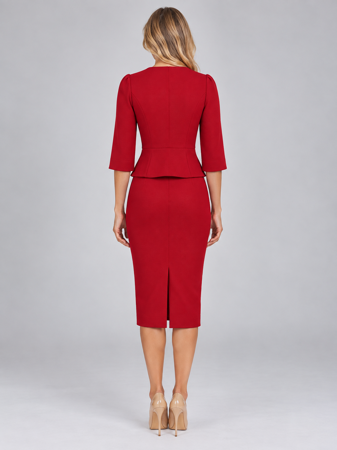 Blazer And Skirt Suit Set in Red