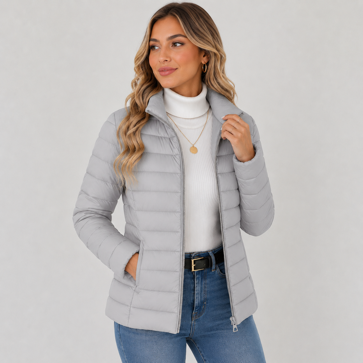 Puffer Jacket in Silvery Grey