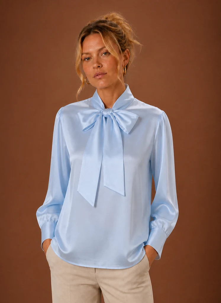 Women’s Satin Bow Blouse | Nero & Luya