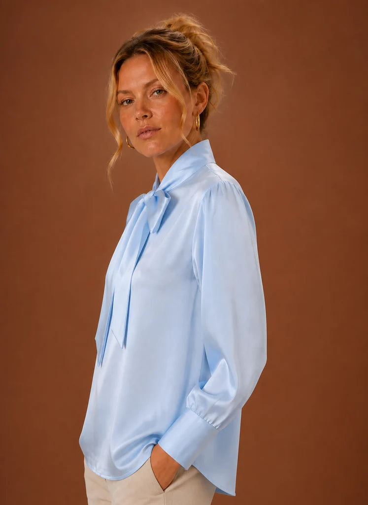 Women’s Satin Bow Blouse | Nero & Luya