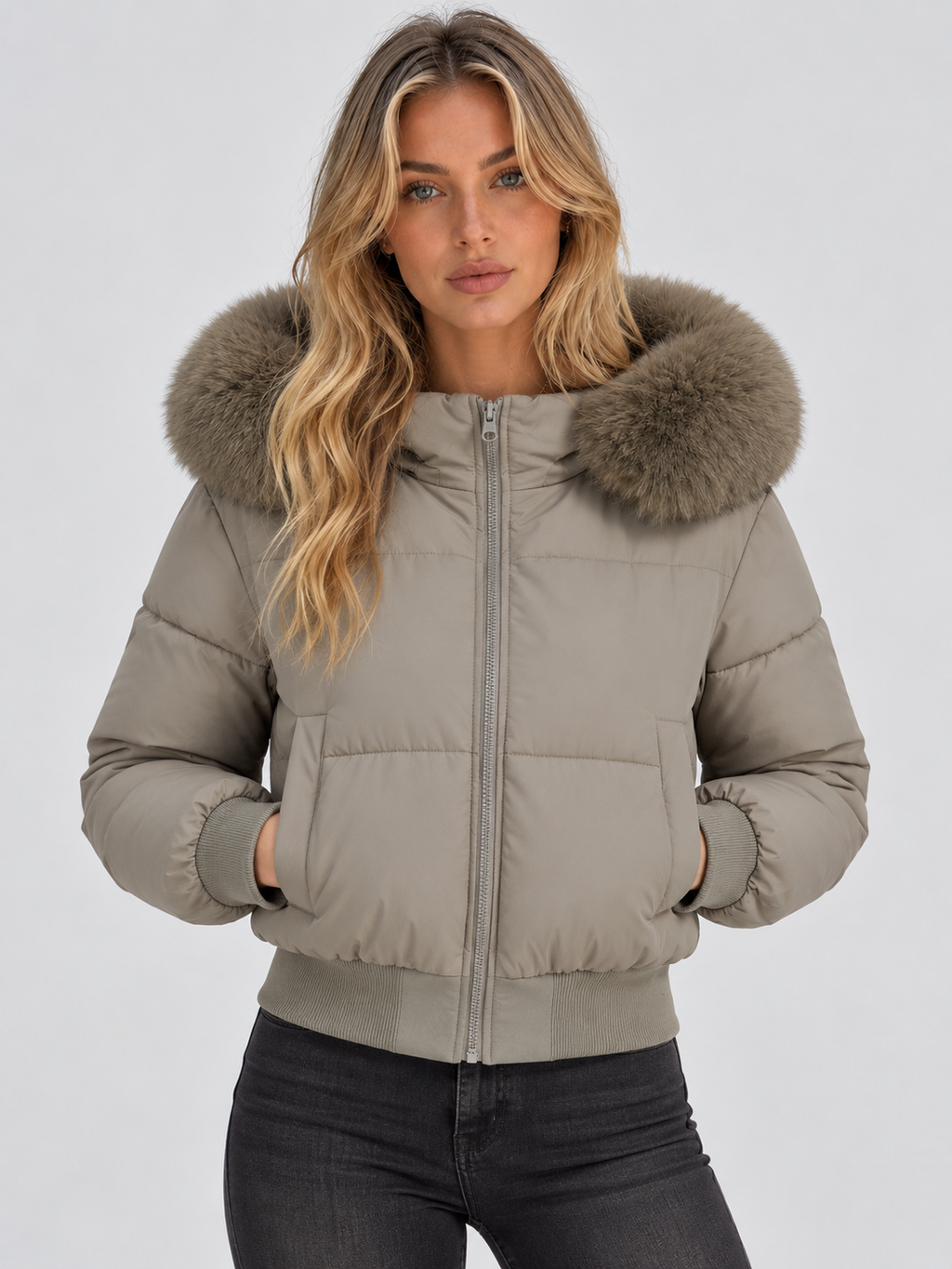 Puffer Jacket in Taupe