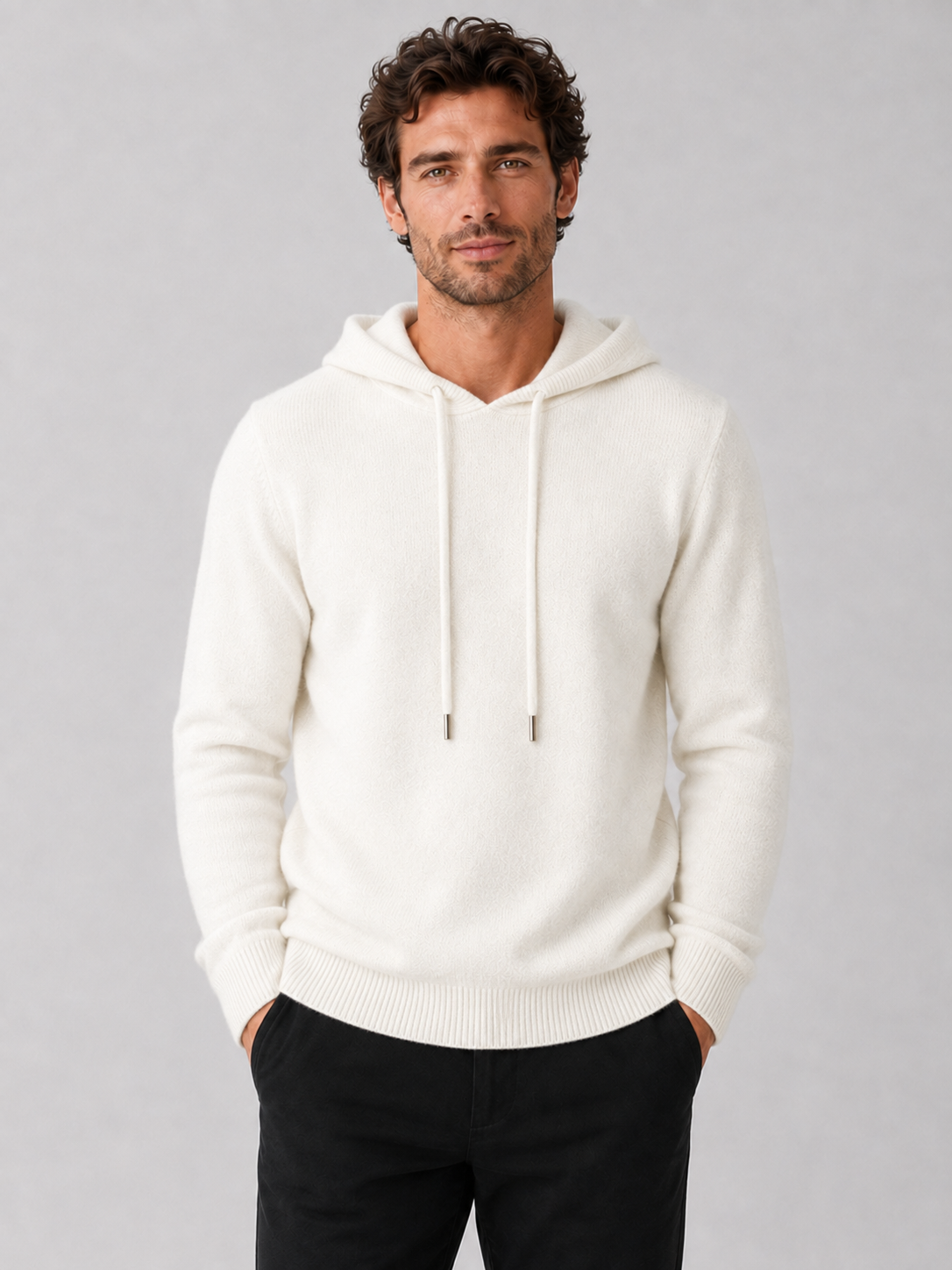 Men's Grey Hooded Sweatshirt in White