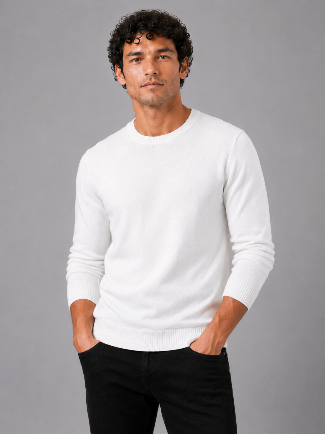 Men'S Wool Pullover in White
