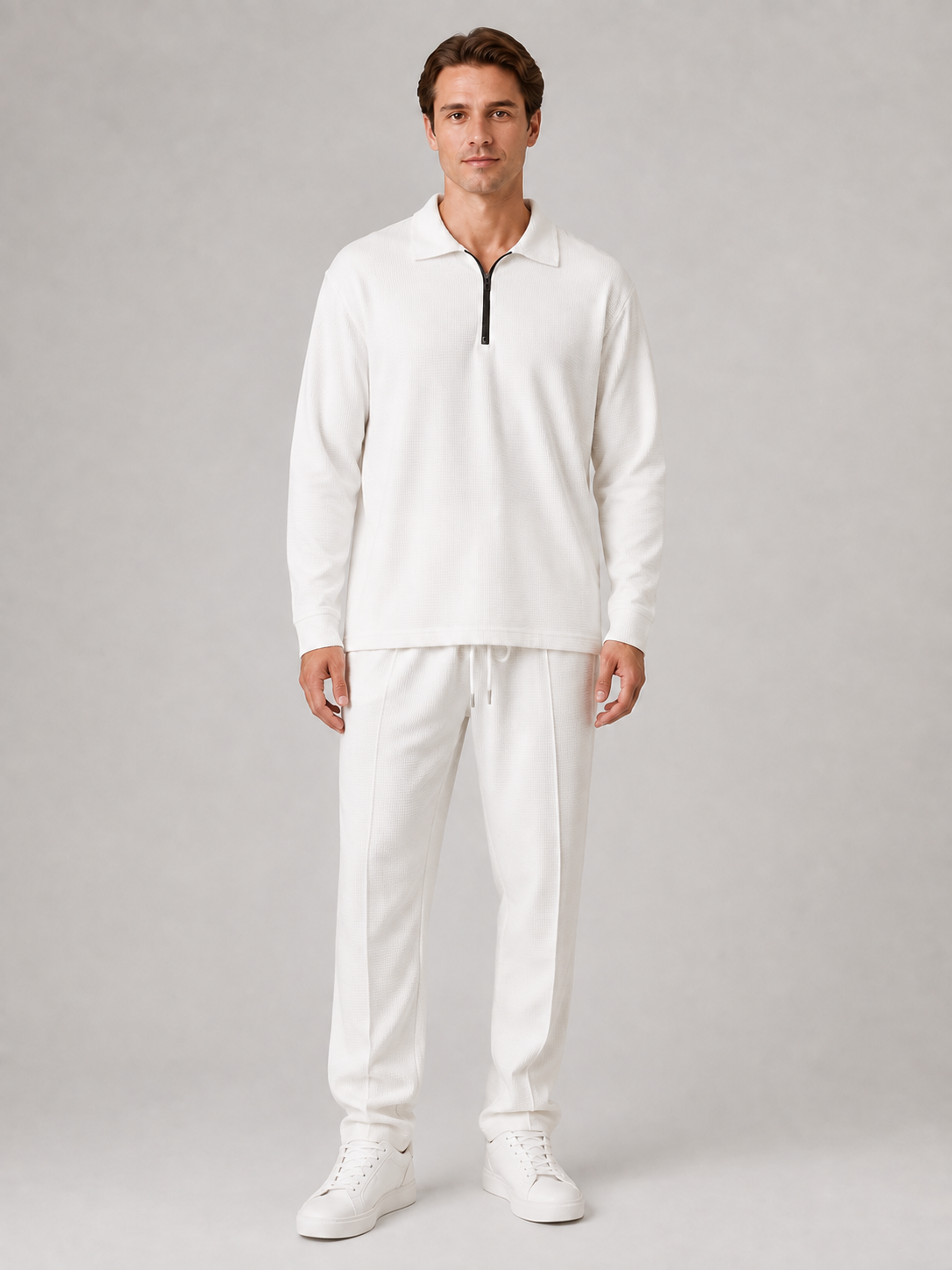 Polo And Trousers Co-Ord Set in White