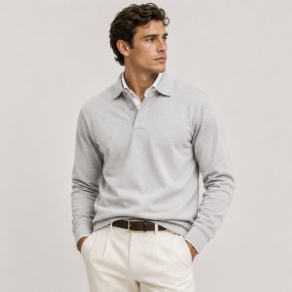 Polo Shirts Men Long Sleeve in White