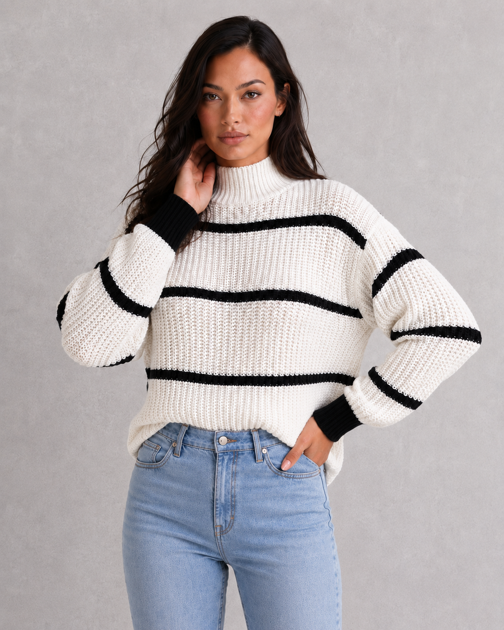 Mock Neck Sweater in White