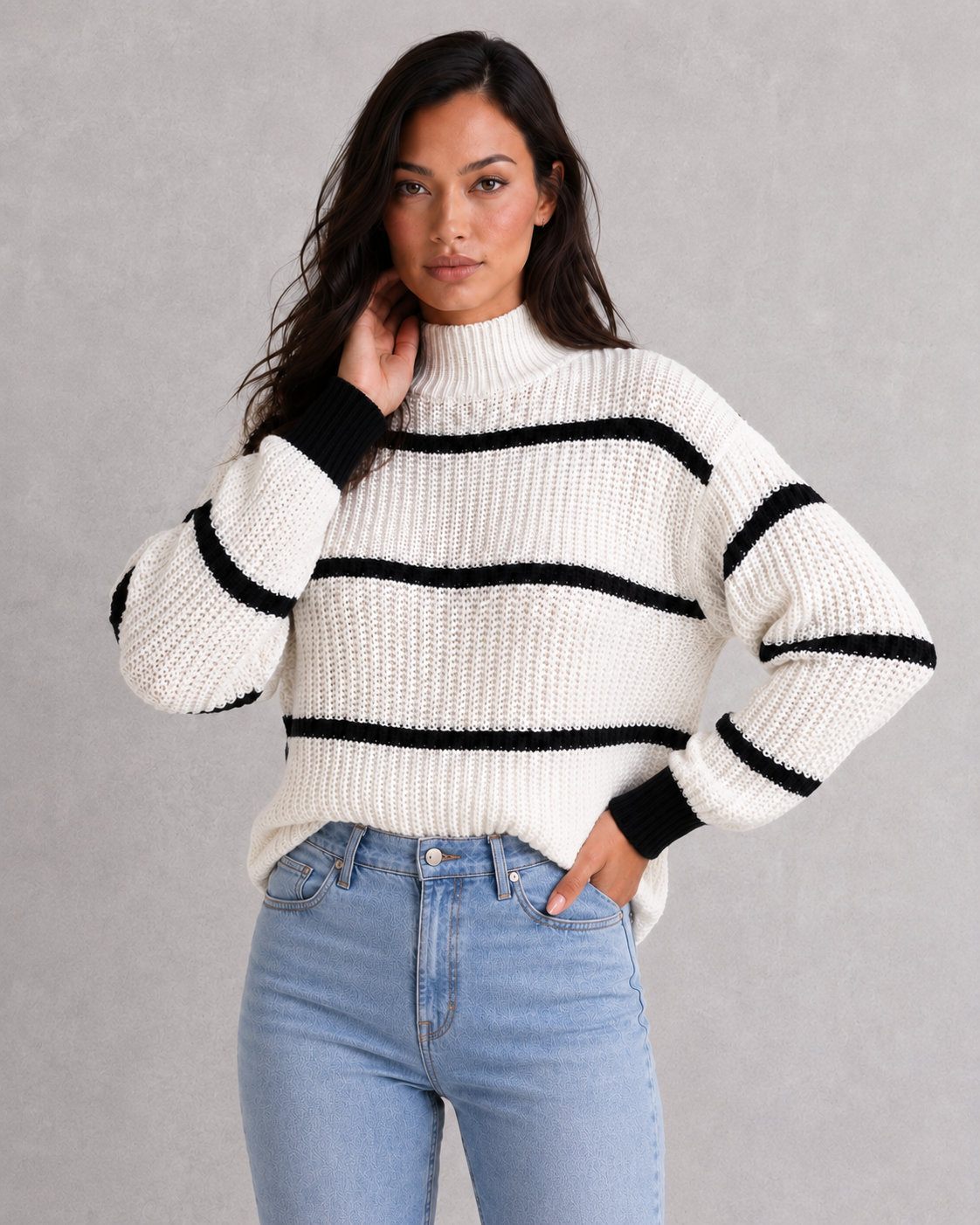 Mock Neck Sweater in White