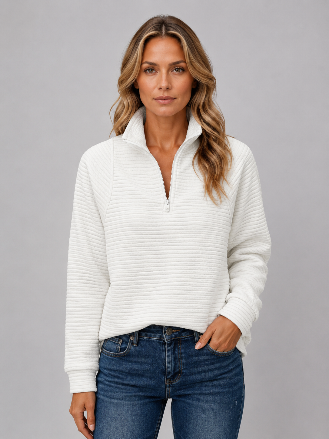 Half Zip Sweater in White