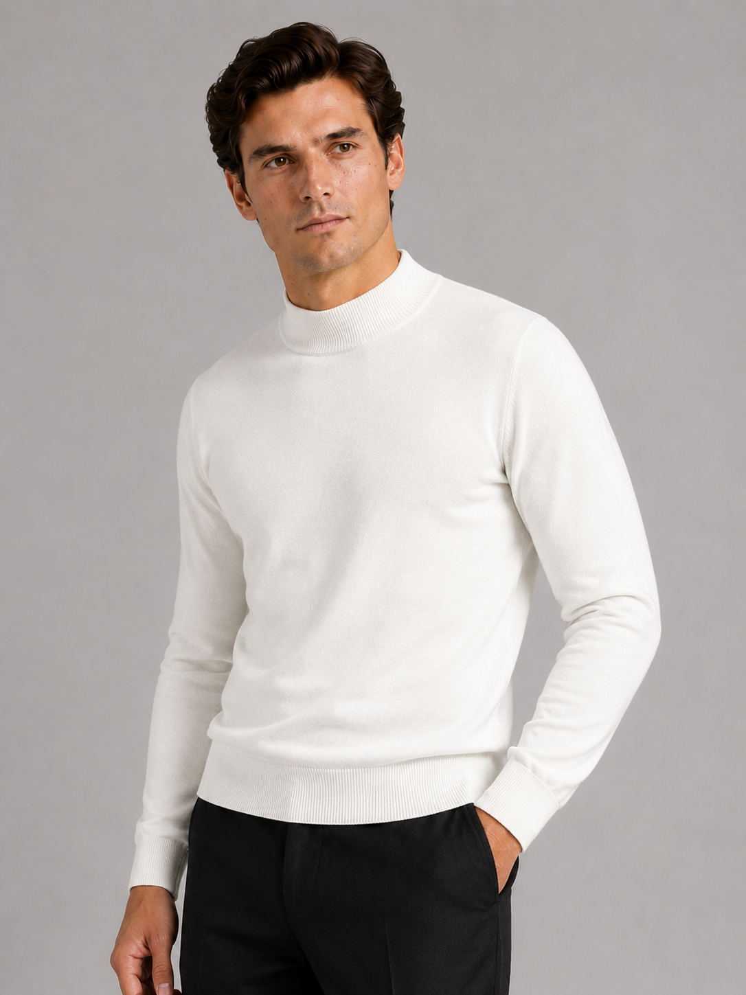 Mock Neck Pullover in White